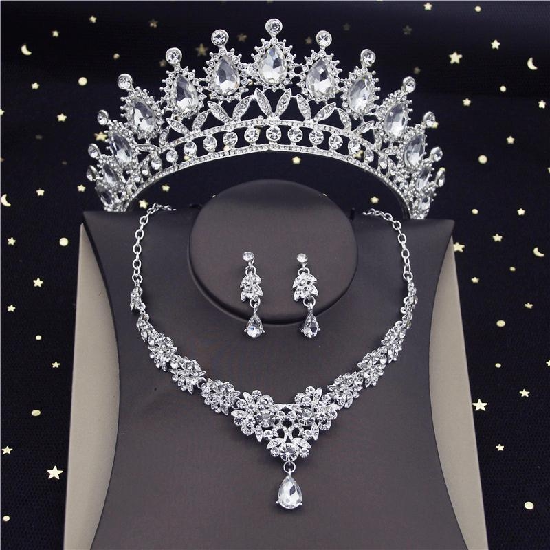 Gorgeous Crystal Bridal Jewelry Sets Fashion Tiaras Earrings Choker Necklace for Women Wedding Dress Bride Dubai Jewelry Set