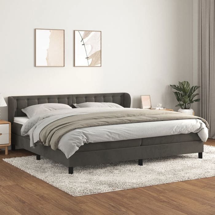 3127752 vidaXL Lit à sommier tapissier et matelas Gris foncé 200x200cm Velours