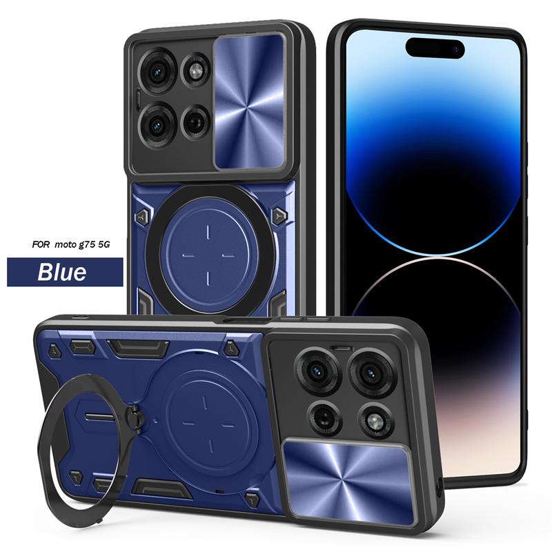 For Motorola Moto G75 5G Case Armor Magnetic Car Holder Ring Phone Case For Moto G75 G 75 MotoG75 Slide Lens Protect Back Cover