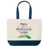Shopping Bag - PLANETEE - Thank You Unforgettable Archaeologist Man - Blue Background - Cotton 40x45 Cm - Made In France