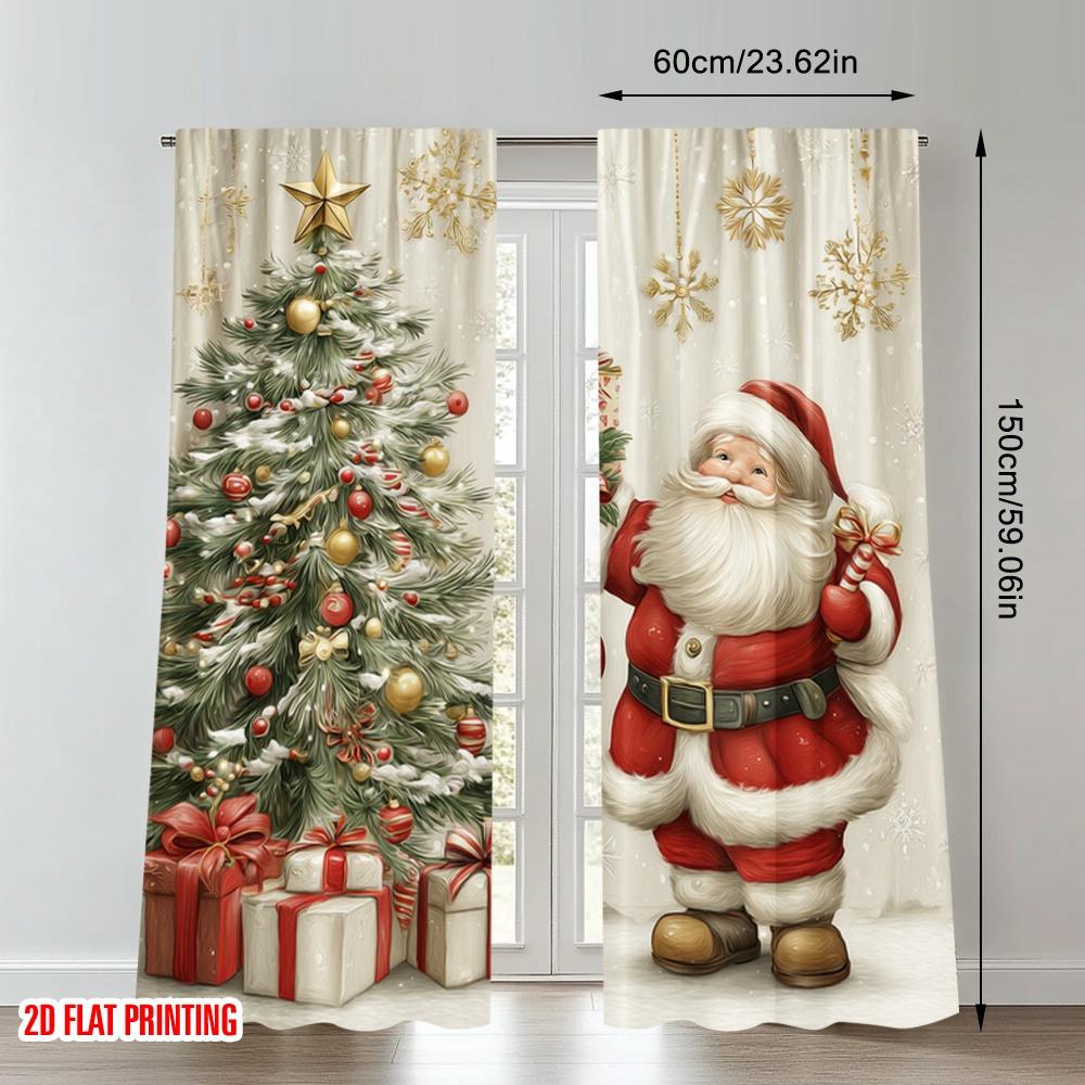 2pcs 2D flat printing Fashionable Christmas Curtains Christmas Santa Claus Gifts Snowflakes Digital Printed Polyester Drapes