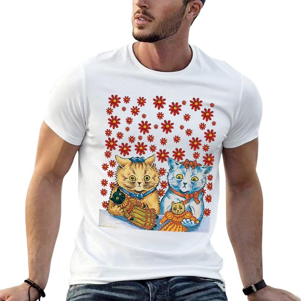 Louis Wain Cats With Dolls Tshirt Worker Basic Short Sleeve Tee