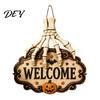Horror Style Storefront Sign Skeleton Hand Door Welcome Sign, Halloween Pumpkin Bat Pattern Decor, Retro Distressed Wood Decor Wall Hanging