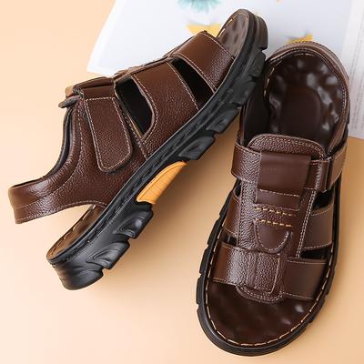 Sandales en Cuir PU pour Hommes Style Été Bout Ouvert Plage Chaussures Polyvalentes Antidérapantes Chaussures Décontractées Mode Homme Sandales Romaines Plates