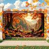 2D planar single-panel autumn welcome banner - The lively autumn theme features two squirrels and colorful leaves