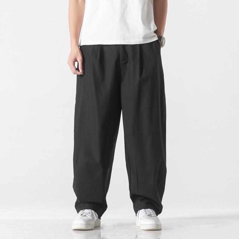 Men's spring and summer new Chinese style cotton and linen straight casual pants solid color Harlan linen wide-leg pants tide