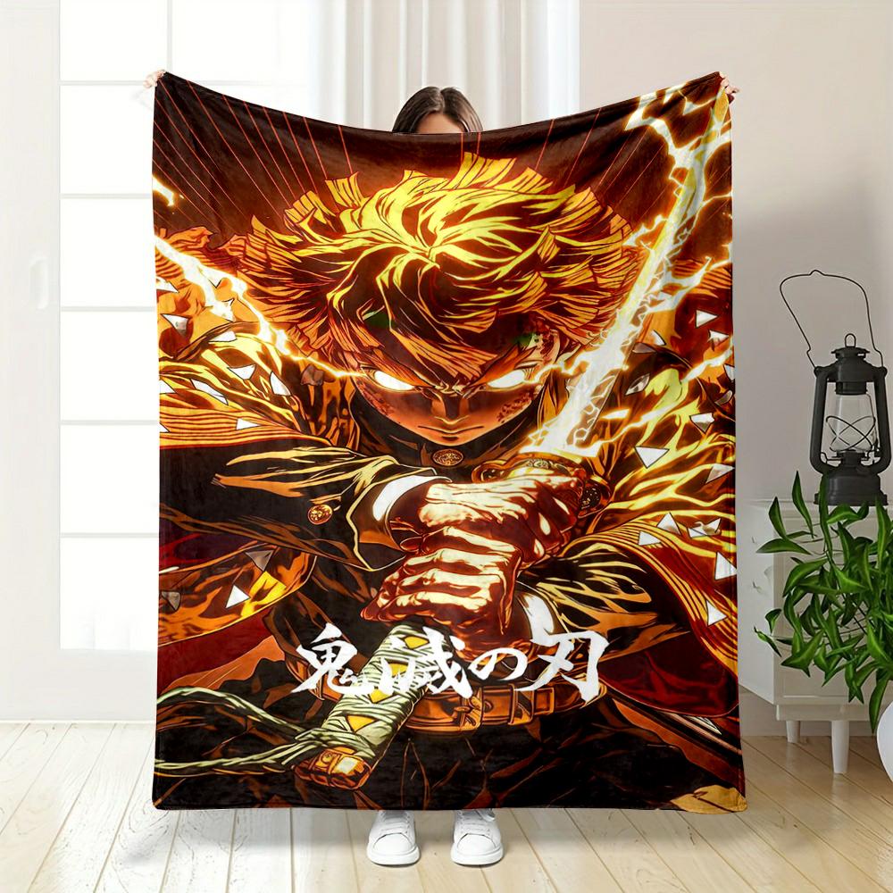 Fiery Anime Warrior with Sword Icon Art Warm blanket - Flannel blanket for bedroom, living room, sofa, and nap.