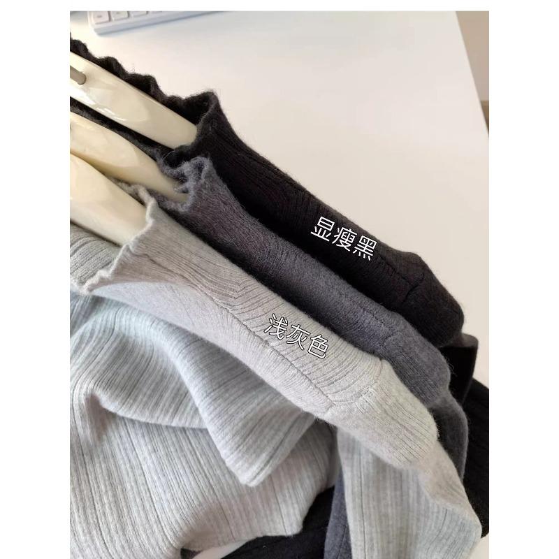 

Textured slim-fit bottoming shirt women s spring semi-turtleneck inner top high-end knitted sweater L чорний