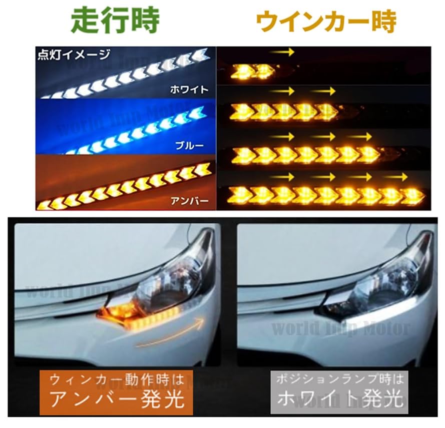 LED Sequential Flowing Turn Daytime Running Set of Universal Signals, 9-LED/12-LED Lights, 12V, Waterproof, 2, (12 LEDs, White/Amber)