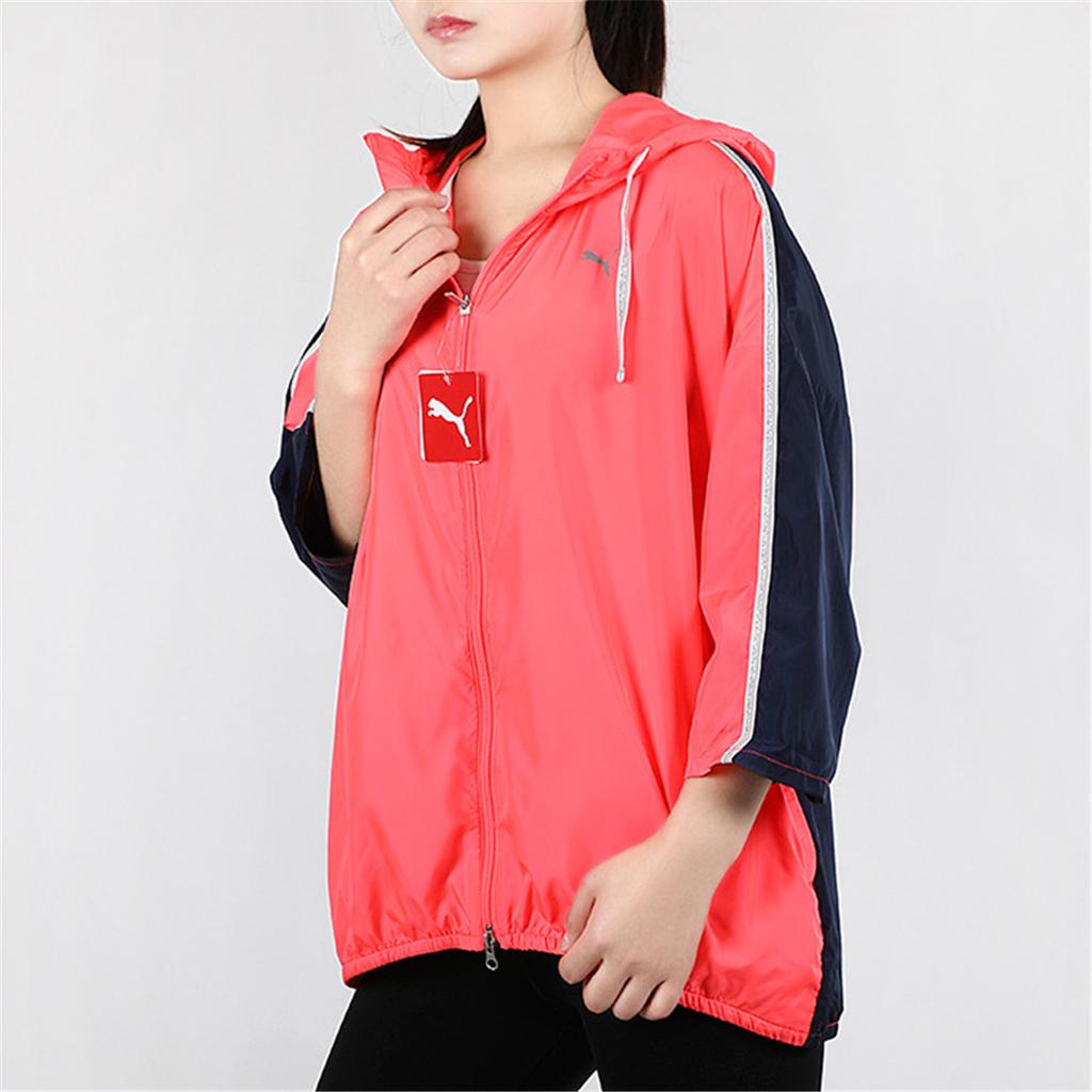 Puma Sports Windbreaker Hooded Jacket Women Outerwear Pink Blue 519715-02