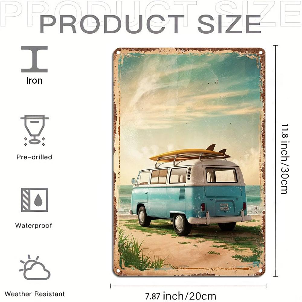 

Vintage Surf Van Metal Sign x Inch Iron Wall Art with Beach Scene Waterproof Decor for Bar Man Cave Home 20x30cm（7.8x11.8inch）