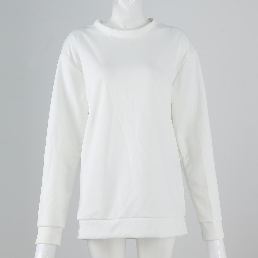 Women's Casual Solid Color Lettering Printed Round Neck Long Sleeve Top