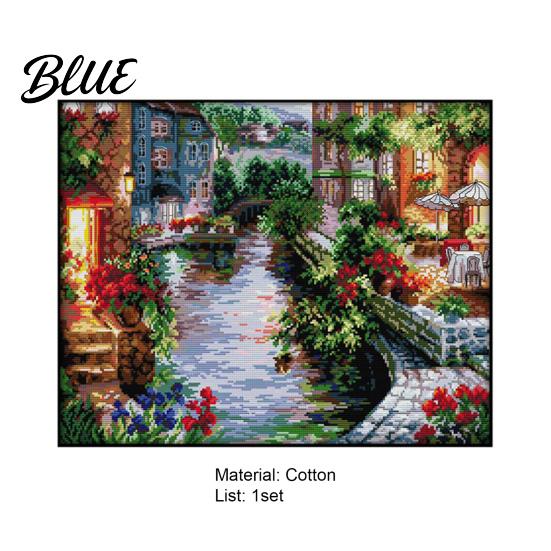 Cotton Cross Stitch Needle Large Colorfast Clear Town Pattern Kit Waterside Print Anti-rust Beautiful Size