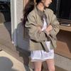 Koreanische Frühjahrs- und Herbst-Revers-Reißverschluss-Design Lockere und vielseitige Langarm-Jacke Hemd Motorradjacke Jacke für Damen