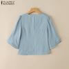 ZANZEA Women Summer Square Collar Casual Solid Color 3/4 Sleeve Blouse