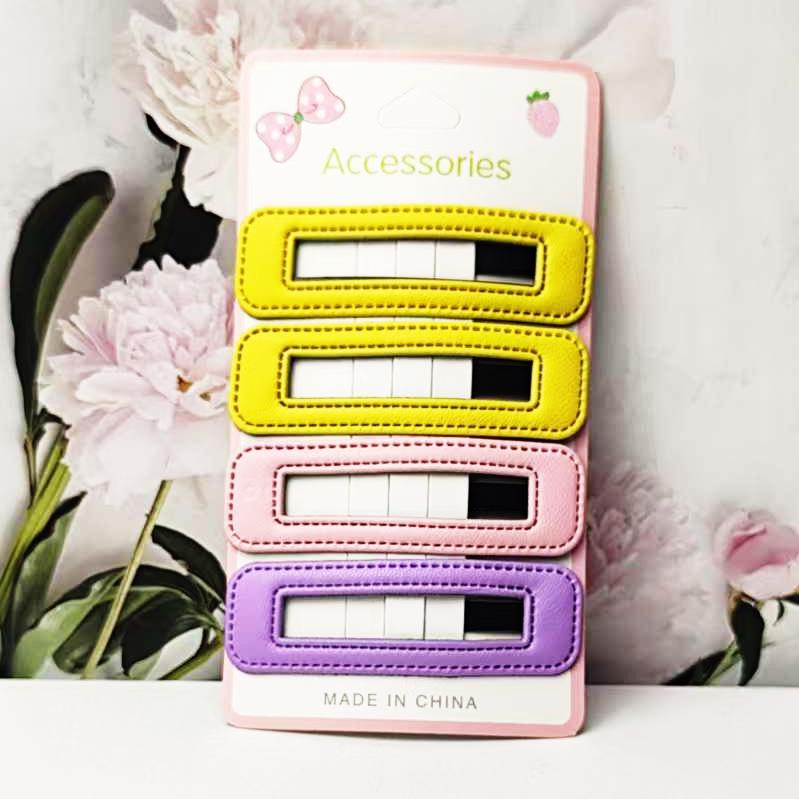 Square Leather Hairpin for Girls - Trendy Student Fashion Clip for Side Bangs and Back of Head