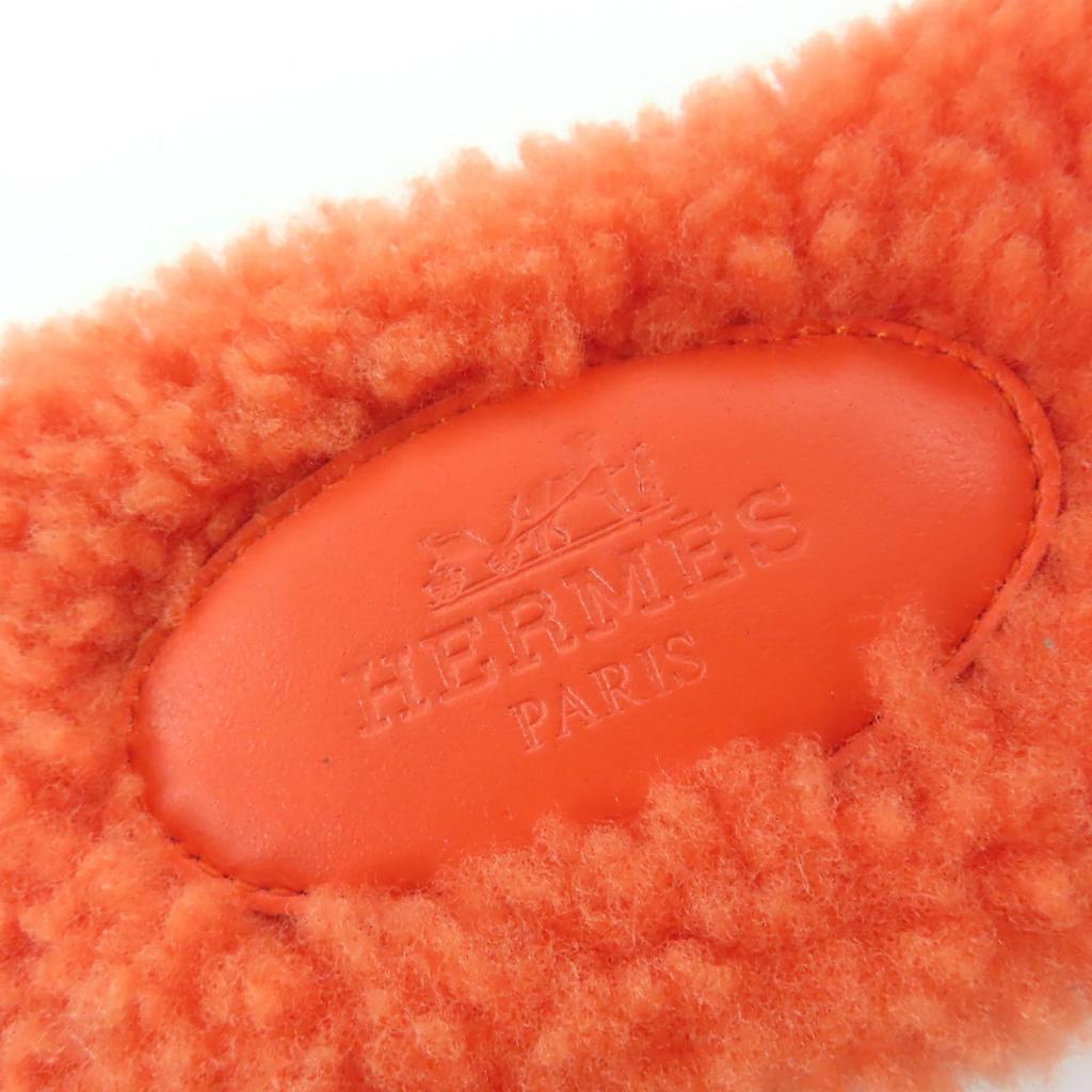 Pristine HERMES Sandals Orang Boa flat mules Orange Mouton Women 35.5 Used