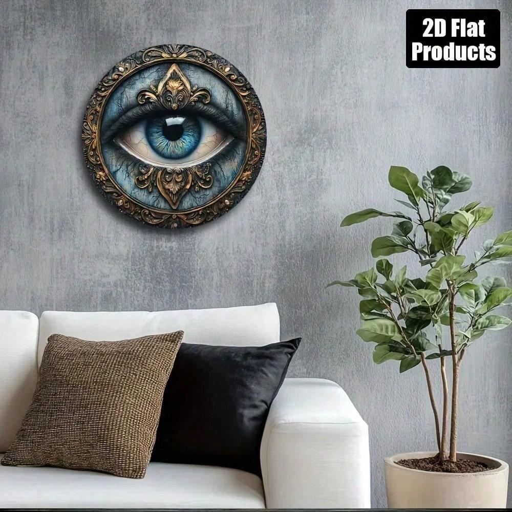 Vintage Metal Tin Sign Evil Eye Wall Decor 8x8 Inch Bohemian Protection Plaque