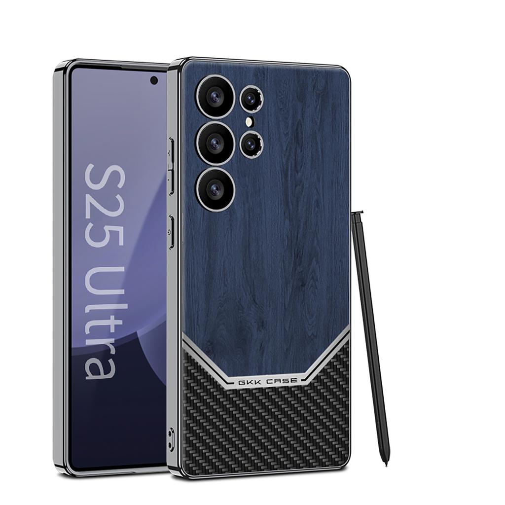 Samsung S25ultra Mobile Phone Case Wood Grain Electroplating Plain Leather S24ultra Fine Hole Full Inclusive Anti Fall Protection Case