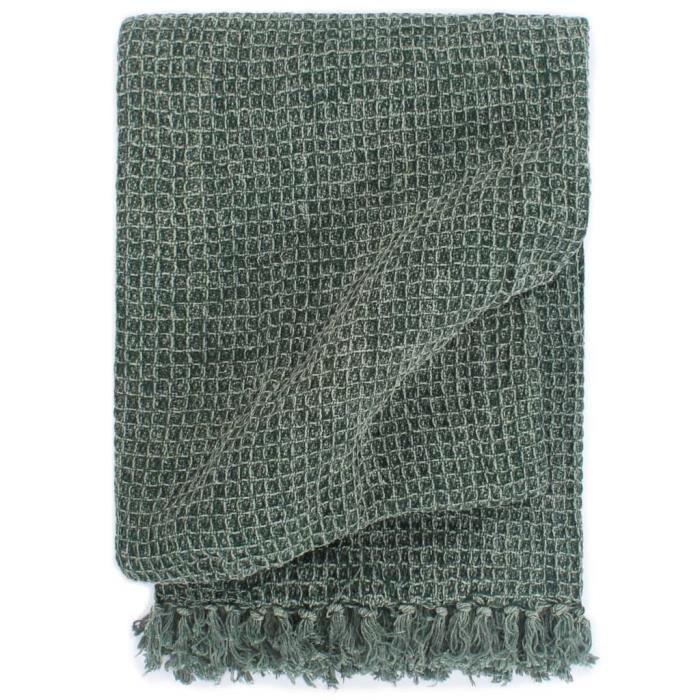 Couverture - vidaXL - 125 x 150 cm - Coton 100% - Vert foncé - Design contemporain