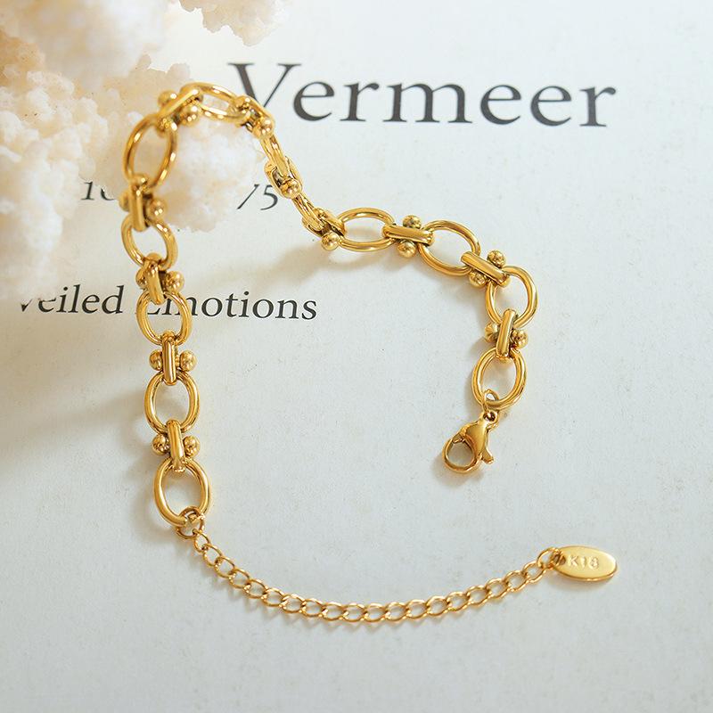 Pulsera Brazalete de Cadenas Ovaladas Gruesas de Acero Inoxidable para Mujer Chapado en Oro de 18K Impermeable No se Deslustra Pulseras Brazaletes de Mano para Mujer