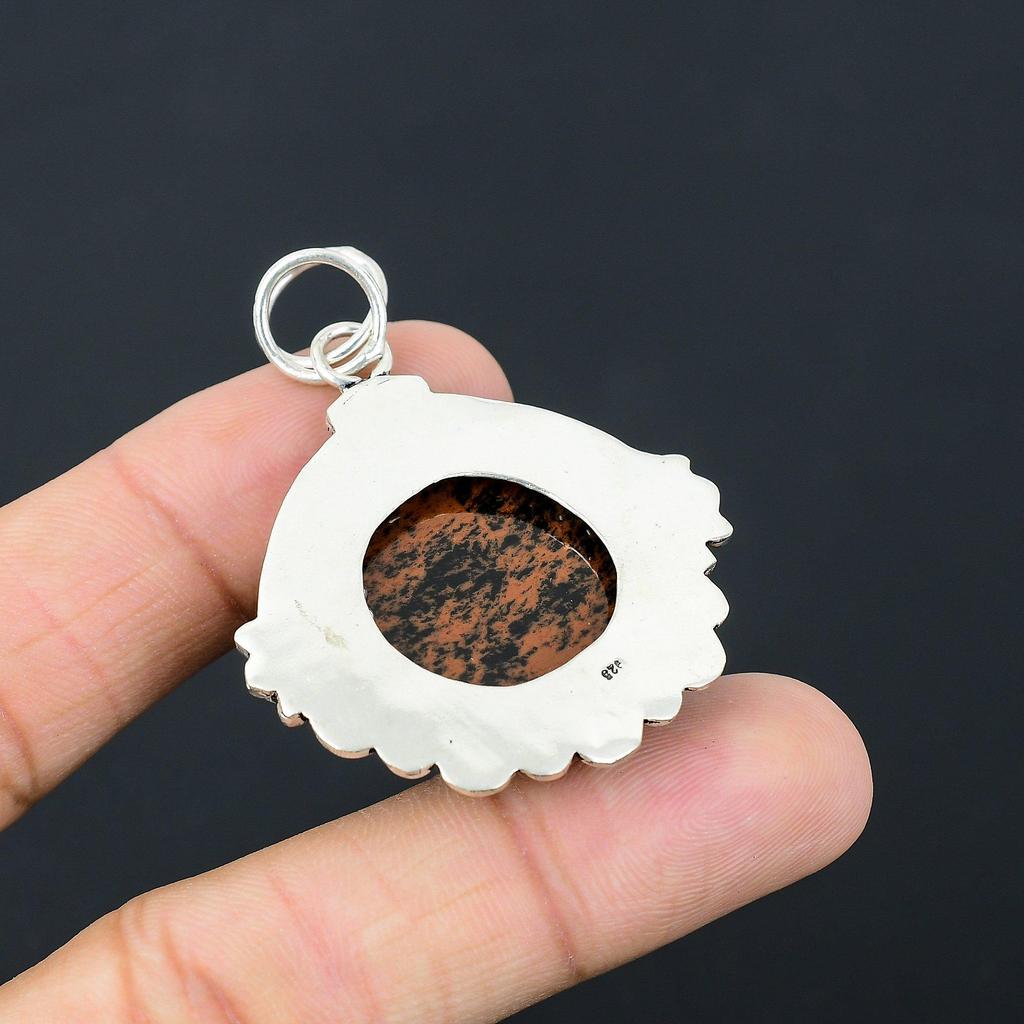 Birthday Gift For Her Natural Mahogany Obsidian Gemstone Pendant 925 Silver