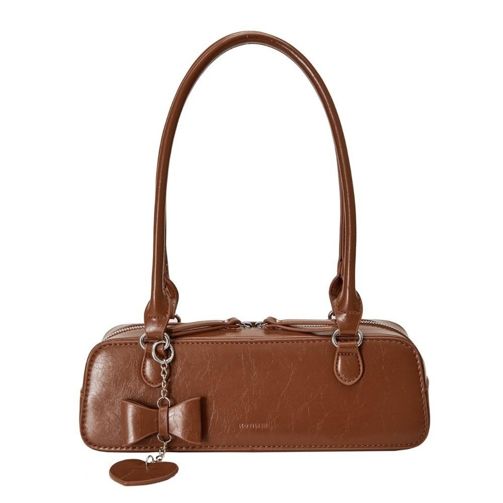 

Simple French Stick Handbag Love Heart Pendant Underarm Shoulder Bag Sweet Armpit Bag Women Girls коричневый