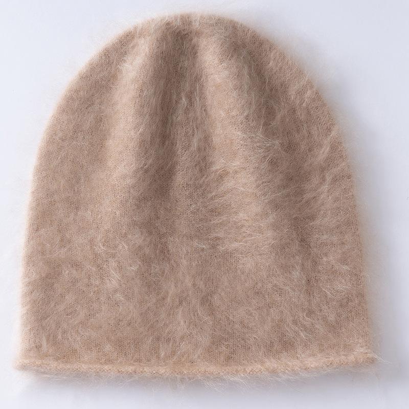 Cappello da adulto in puro cashmere spazzolato, protezione per le orecchie, piccolo cappello versatile in lana, cappello invernale lavorato a maglia arricciato per uomo e donna