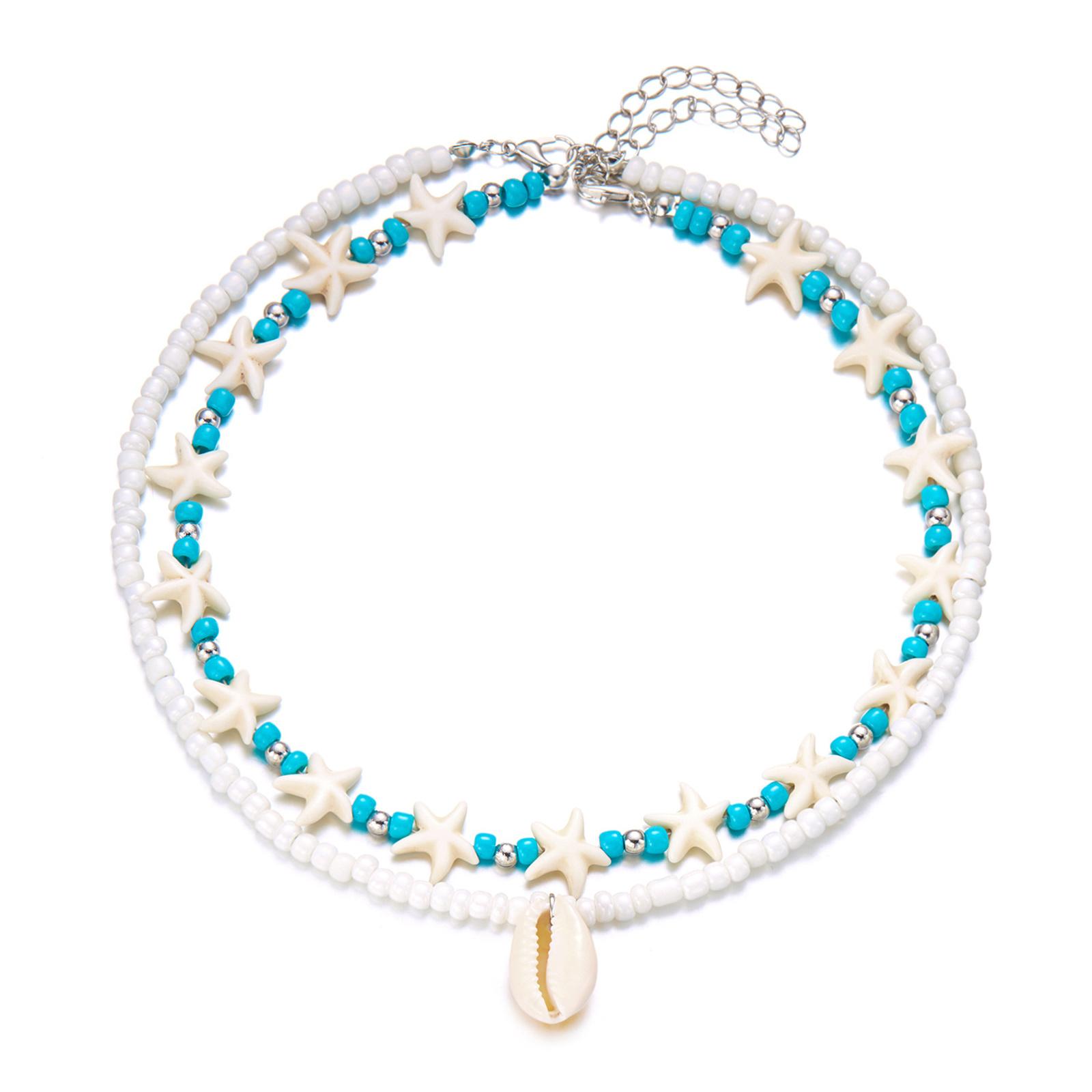 

Gold Necklace Ocean Jewelry for Women Dainty Beach-Themed Pendant with Accents Lightweight Summer Layering Chain Accessories one size синий