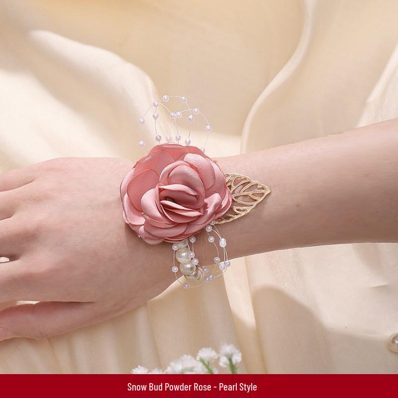 Bridesmaid Pink Rose Corsage Bracelet - Wedding Flower Accessory