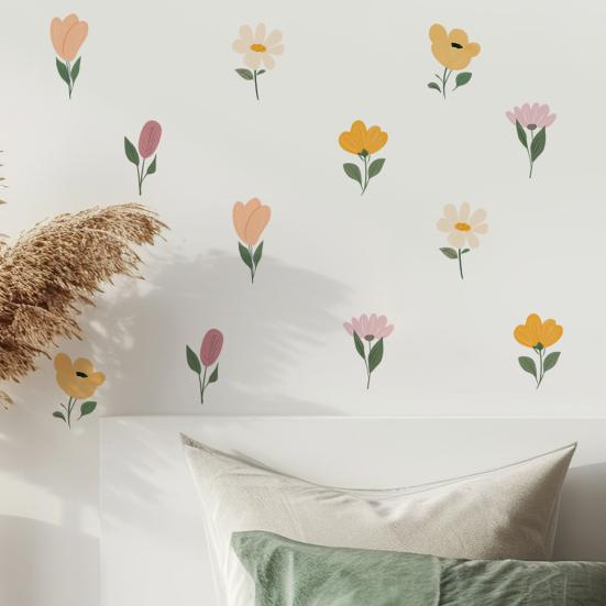 6Pcs Wall Decals, Flower Print Wall Stickers, Self-Adhesive Removable Waterproof Wall Decals for Home Bedroom Living Room Kids Room