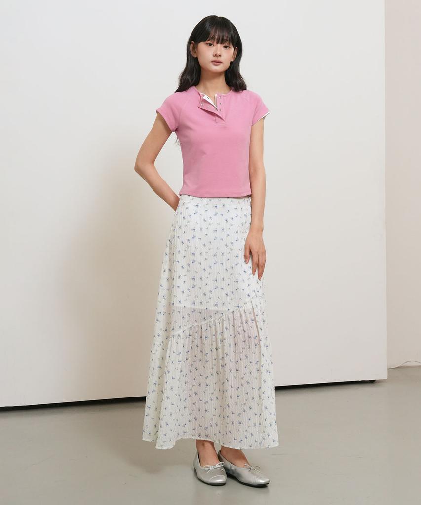 GENERALIDEA Snap Henley Neck T-Shirt [Pink] / Gf2Lts528