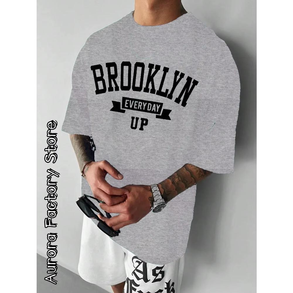 Summer Men Cotton T-Shirt Brooklyn Printing Tops Tees Male Fashion Letter Camiseta Short Sleeve Clothing Harajuku Streetwear
