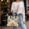 Boho Halloween Pumpkin Tote Bag Folk Floral Print Large Casual Shoulder Handbag for Fall Daily Use