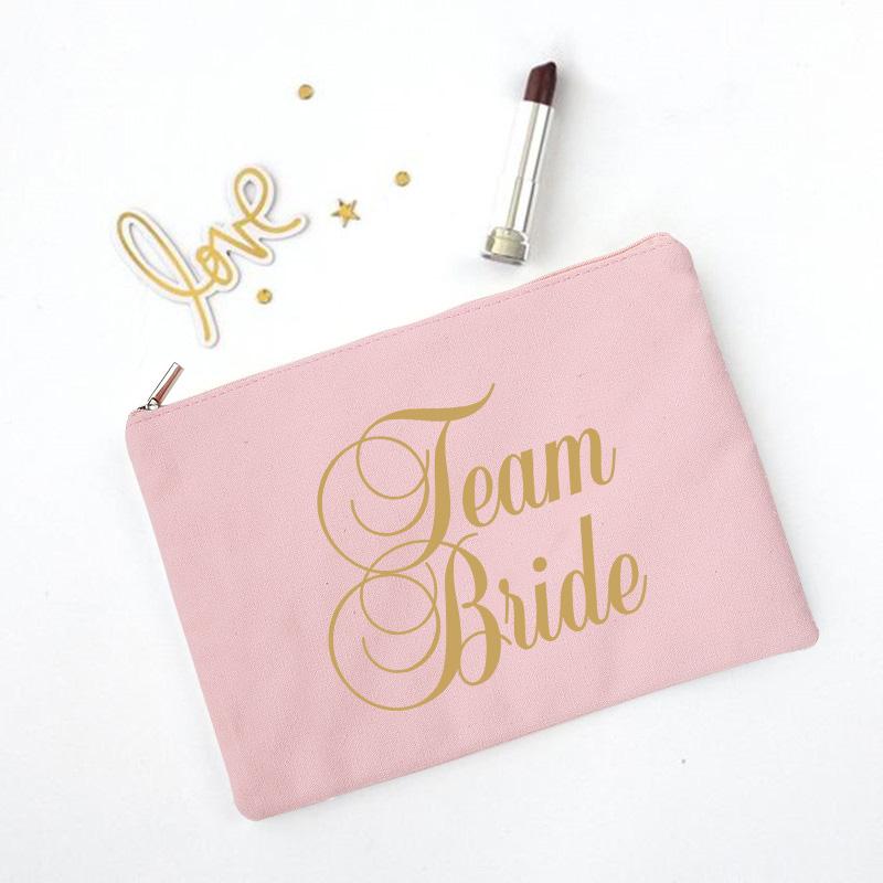 Team Bride Makeup Bag Bachelorette Party Cosmetic Bags Bridesmaid Toiletries Organizer Female Storage Make Up Case Wedding Gifts