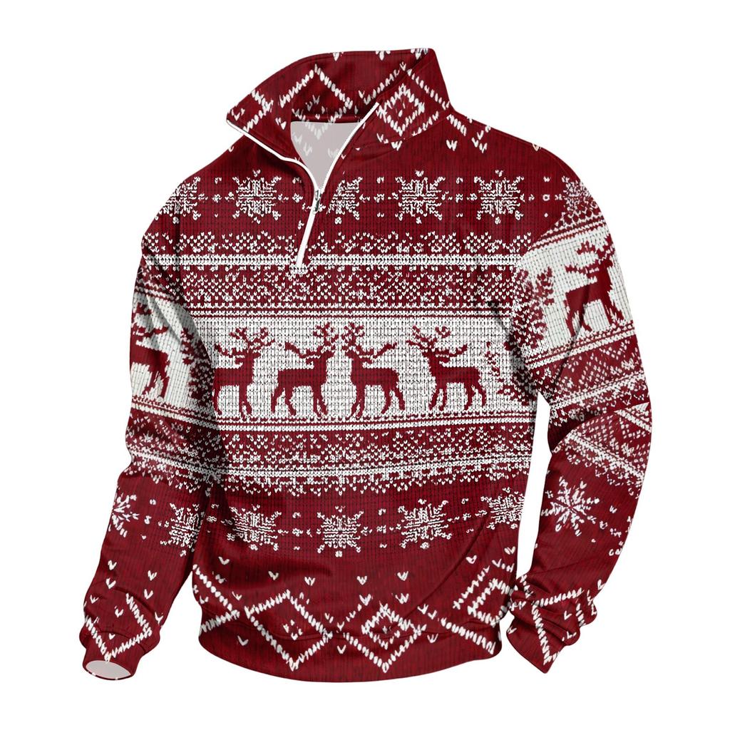 Men's 1/4 Zip Sweatshirt with Stand Collar and Christmas Print Casual Long Sleeve Pullover