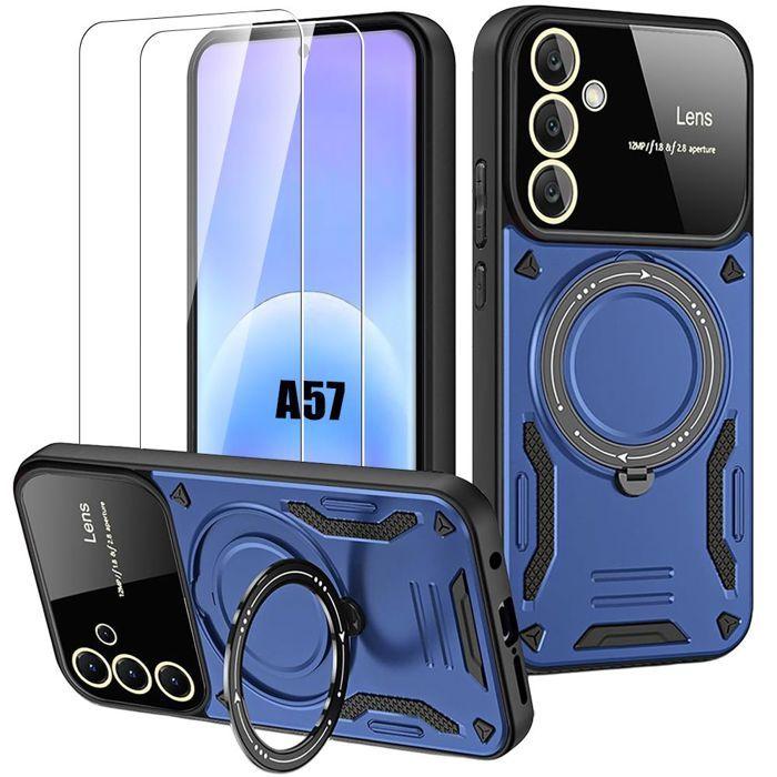 Coque pour Samsung Galaxy A57 5G, Antichoc avec Protection Caméra - Bleu Marine - 2 Verres Trempés