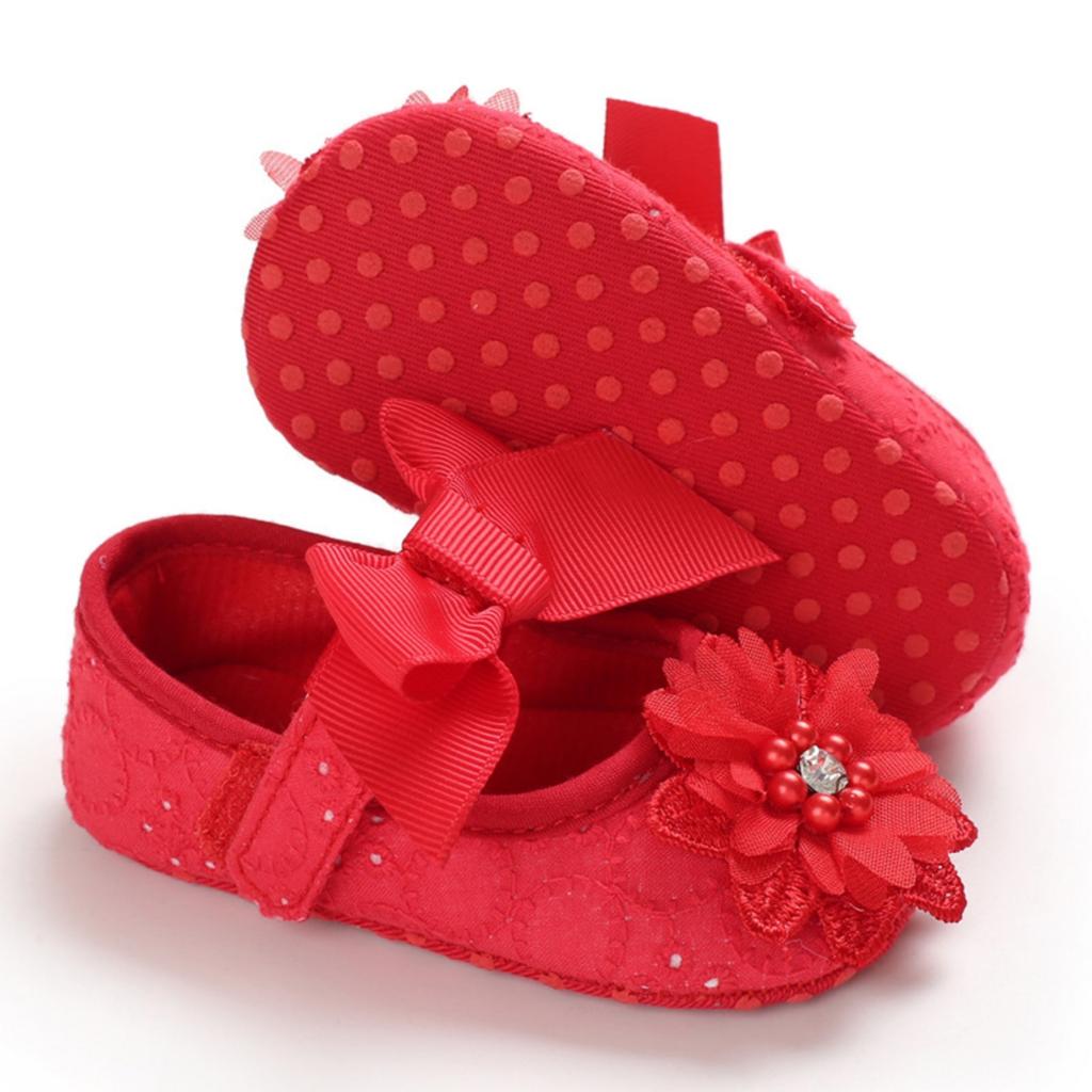 Baby Soft Sole Shoes for Infants Toddler First Walkers Lightweight Comfortable Breathable Material with Decorative Bow and Flower Design