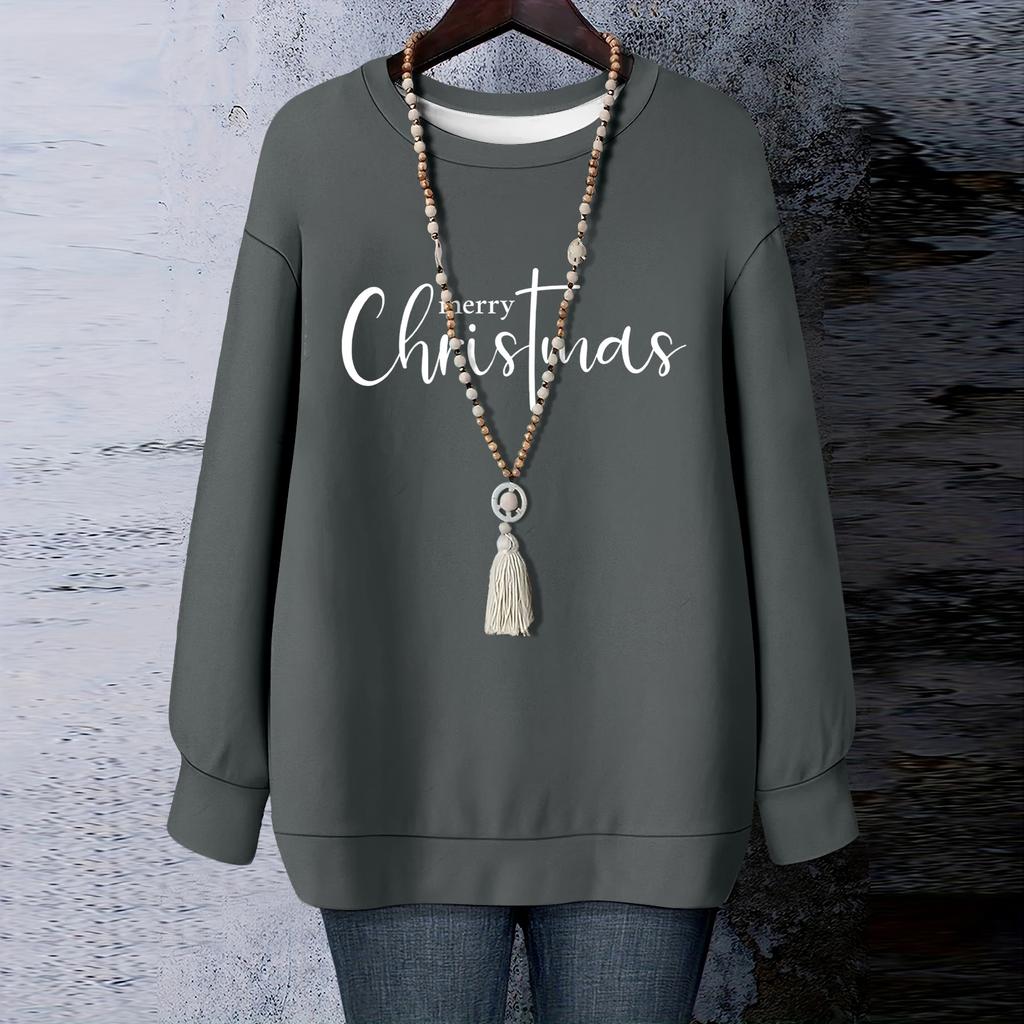 Ladies' Christmas Printed Round Neck Long Sleeved T-shirt Sweatshirt Top