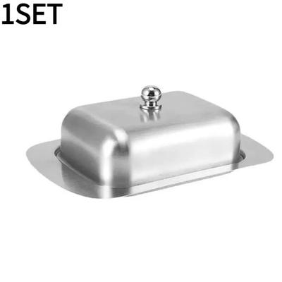 1SET Stainless Steel Butter Box with Lid, Rectangular Butter Box, Cheese Box, Pastry Tray, Bread Box, Snack Storage Plate