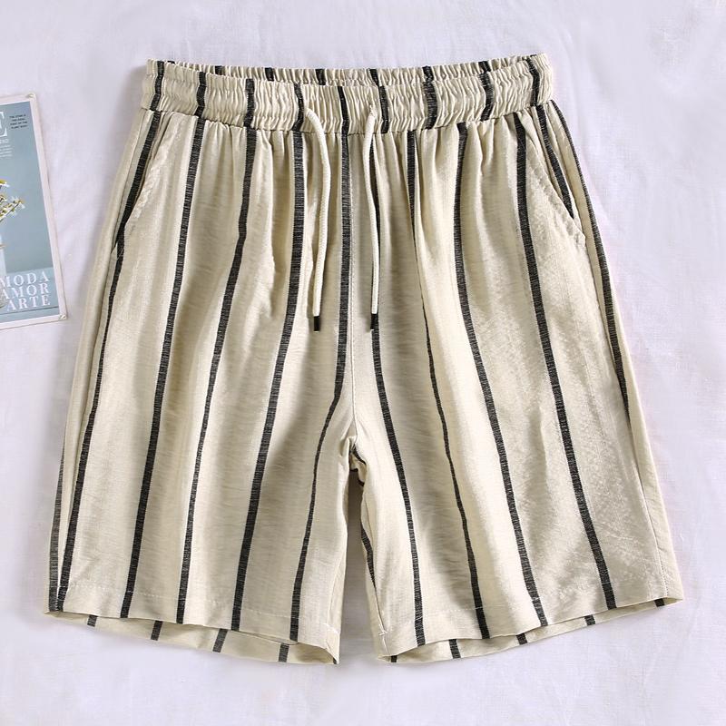 

Мужские летние шорты, повседневные модные шорты в полоску с эластичной резинкой на талии больших размеров для мужской одежды XL(55kg-63kg) бежевый