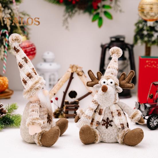 Christmas Doll Plush Knitted Snowman Elk Santa Doll Toy Soft Sitting Christmas Figure Desktop Decor Stuffed Holiday Pillow for Window Bookshelf