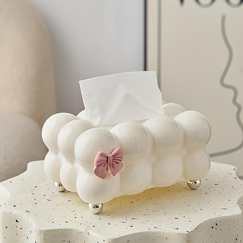 1pc Tissue Box Holder – Decorative Tissue Holder with Pink Bow, Functional Plastic Desktop Organizer – Home Decor for Bedroom, Dining And Living Room