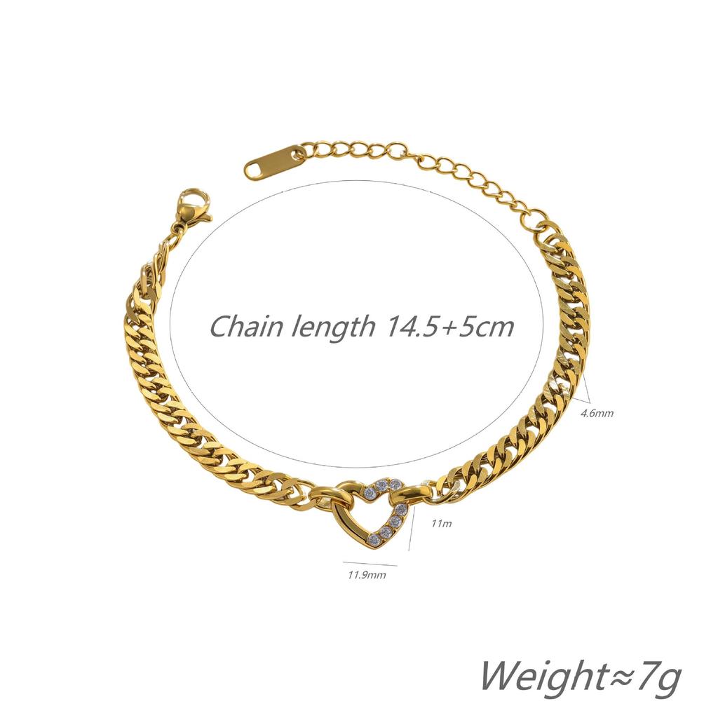 Gold And Silver Two-Color Cuban Chain, Love Diamond-Encrusted Bracelet, Multi-Layer Stacking Design, The Same Hip-Hop Style Jewelry For Men And Women