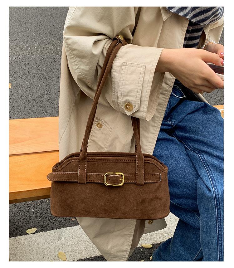 Women's Luxury Suede Shoulder Bag - Retro Matte Design, French-Inspired Baguette for Autumn/Winter