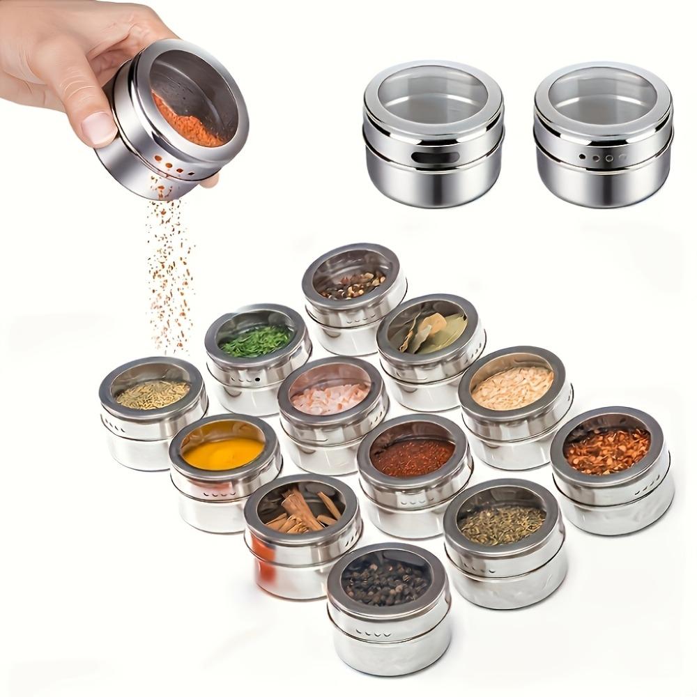 New Magnetic Spice Jars Steel Spice Tins Spice Seasoning Containers Clear Lid Sauce Seasoning Storage Kitchen Organization