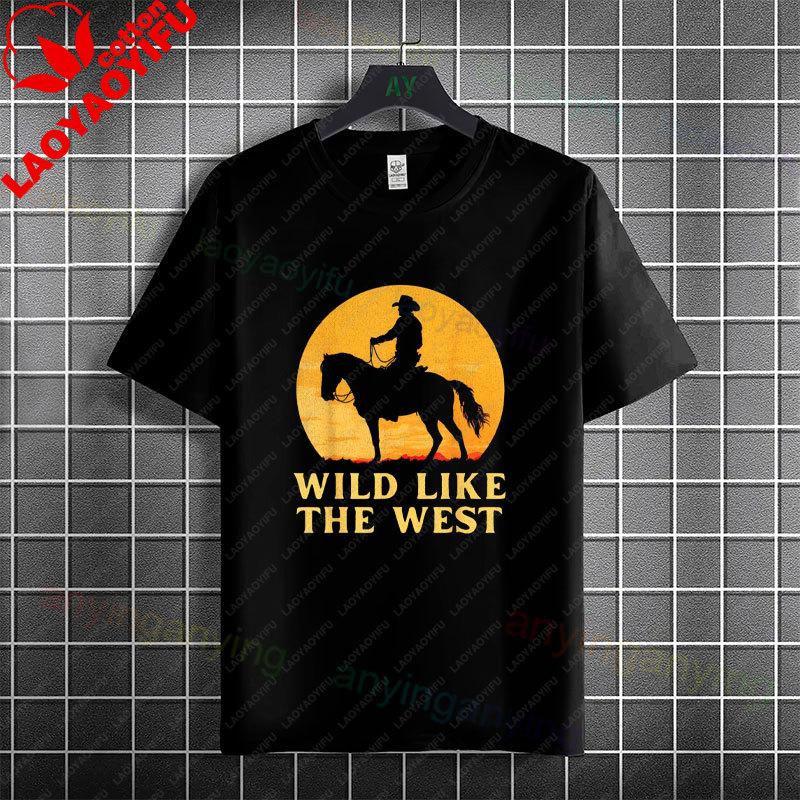 Unisex Unisexs Casual Graphic Tshirt With Western Horse Barrel Racing Design 100 Cotton Short Sleeve Round Neck Tshirt