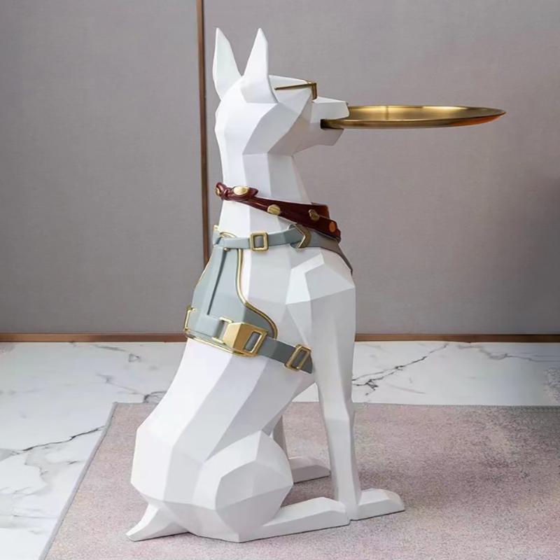 29cm Resin Doberman Tray Statue Decor Storage Organizer for Living Room Unique Gift for Dog Lovers Pet Memorial Home Desk Decor