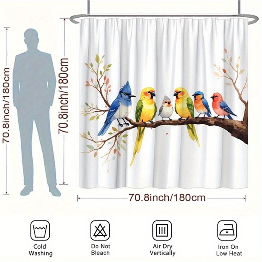 1pc Colorful Birds Shower Curtain - Blue Jay, Parrot, Finch, Watercolor Design, Polyester, 70.8x70.8In, 12 Hooks, Playful Nature