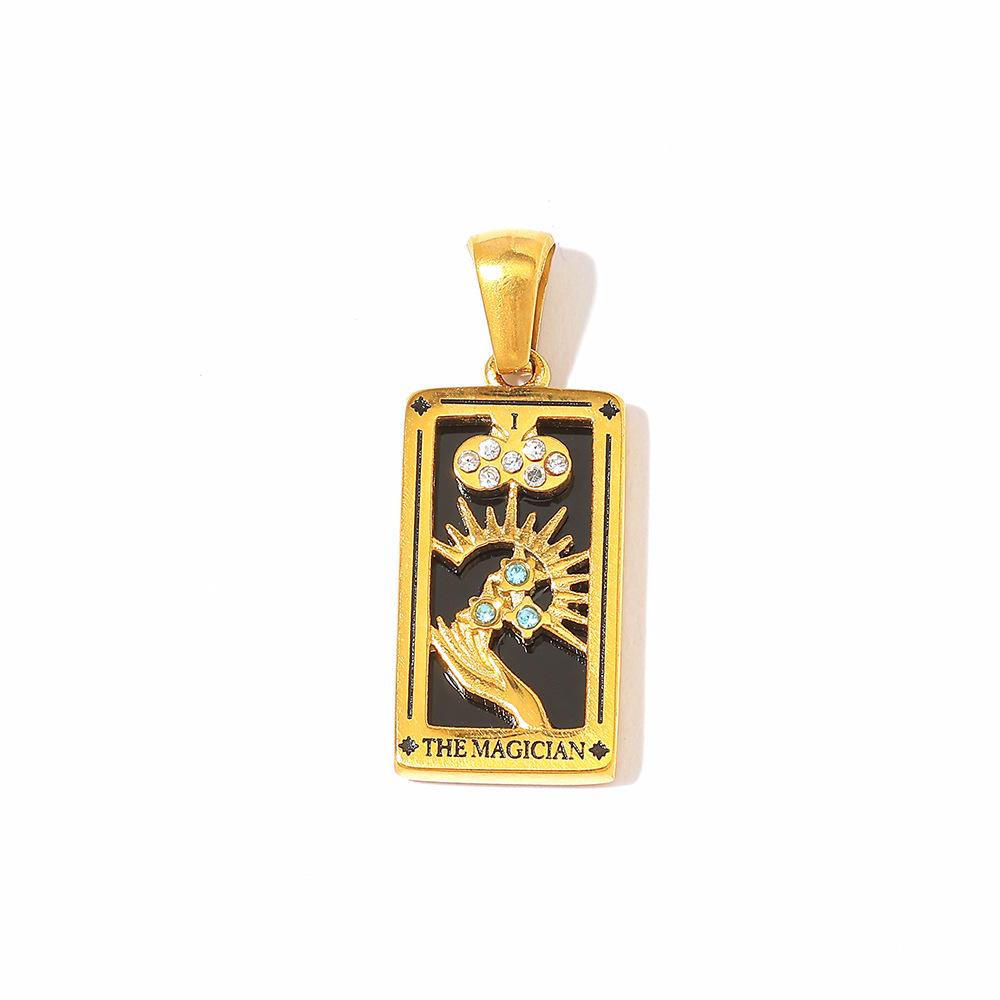 18k Gold Electroplated Stainless Steel Tarot Card Pendant - European & American Style, High-End Waterproof Design for Women